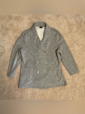 Talbots Women Gray Wool Blend Sweater Jacket Blazer XL Minimalist Timeless Chic